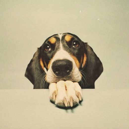 A dog's paw with neatly trimmed nails on a plain pale surface